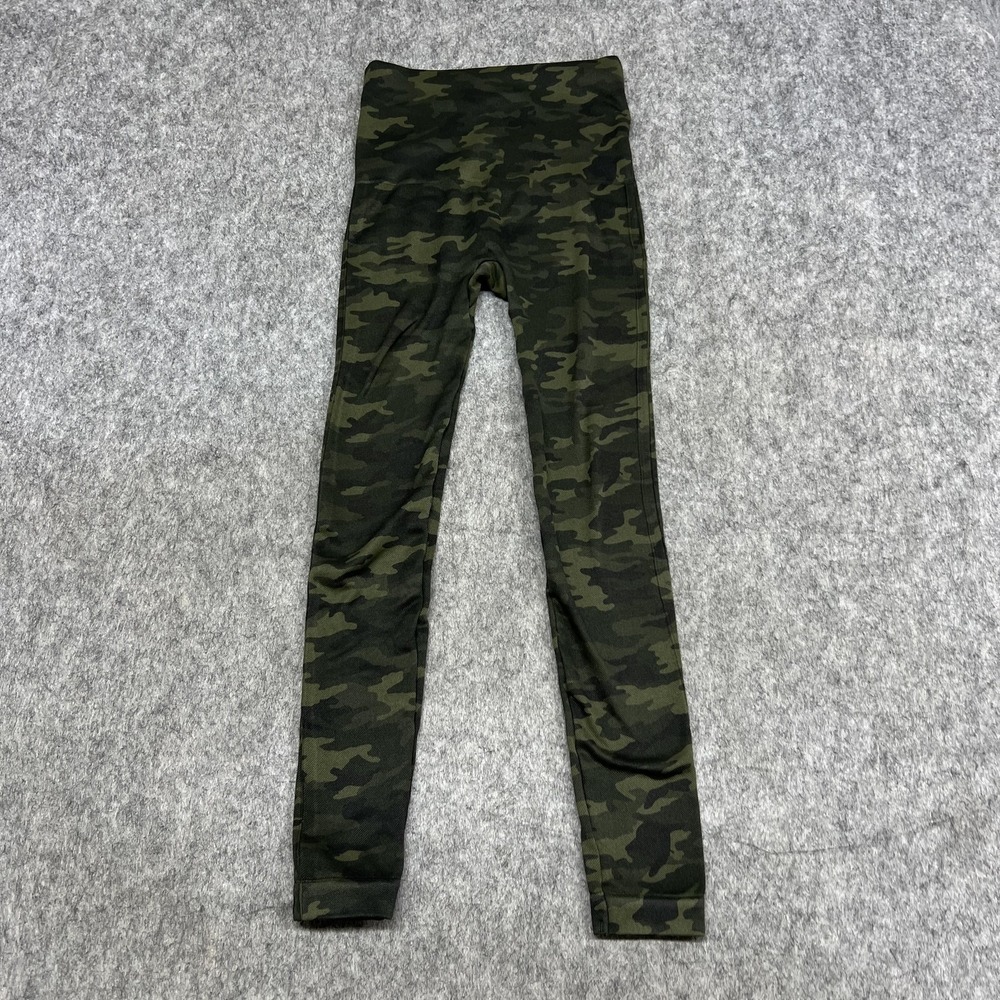 Spanx Leggings Womens Small Green Camo Mid Rise Ankle Pants Yoga Gym Running